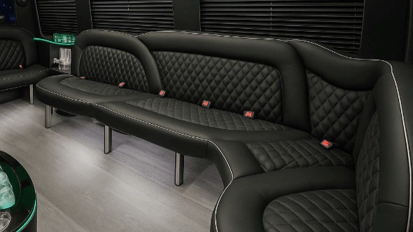 Interior of Charter Bus Company National City's 14 Passenger Sprinter Limousine in National City