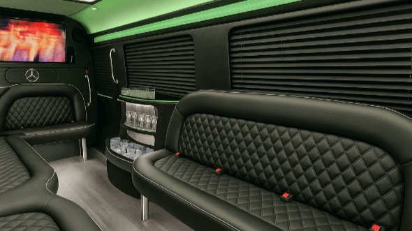 Interior of Charter Bus Company San Diego's 14 Passenger Sprinter Limousine in San Diego