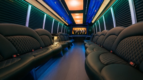 Interior of Charter Bus Company Escondido's 30 Passenger Party Bus in Escondido