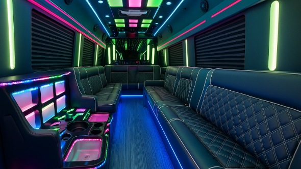 Interior of Charter Bus Company San Diego's 40 Passenger Party Bus in San Diego