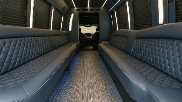 Interior of Charter Bus Company Vista's 40 Passenger Party Bus in Vista